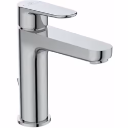 Mitigeur de lavabo avec garniture de vidage sur plage levier métallique avec marquage de l’eau chaude et de l’eau froide Firm ...