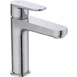 Mitigeur de lavabo sur plage levier métallique avec marquage de l’eau chaude et de l’eau froide La technologie BlueStart écon ...