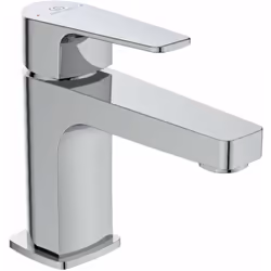 Mitigeur de lavabo sans garniture de vidage sur plage levier métallique avec marquage de l’eau chaude et de l’eau froide Easy ...