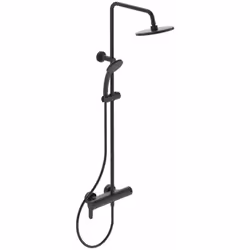 Le set de douche, noir mat, comprend Mitigeur de douche levier métallique avec marquage de l’eau chaude/ de l’eau froide inve ...