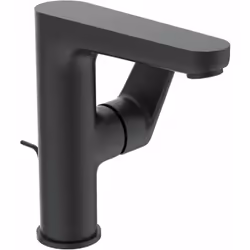 Mitigeur de lavabo avec bec haut conception : noir soyeux avec garniture de vidage sur plage levier métallique avec marquage  ...