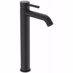 Mitigeur de lavabo avec bec haut conception : noir mat sur plage levier de commande métallique bec fixe et mousseur dissimulé ...