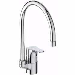 Robinetterie de cuisine sur pied couleur : chrome matériau : laiton commande à levier bec pivotant dimension : 334 x 236 mm l ...