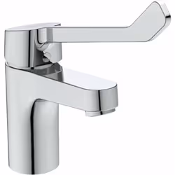 Mitigeur sur pied avec bonde couleur chrome matériau laiton longueur du bec 106 mm hauteur 255 mm commande par levier - bras ...