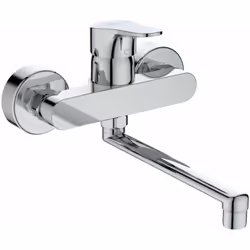 Robinetterie de cuisine murale couleur : chrome matériau : laiton commande à levier bec pivotant longueur du bec : 200 mm ent ...