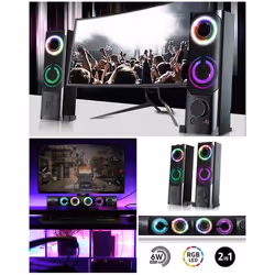 Enceintes PC - SOUNDPHONIC - Pack 2 - 6W RMS - RGB - USB 2.0 - Sortie casque 3.5mm