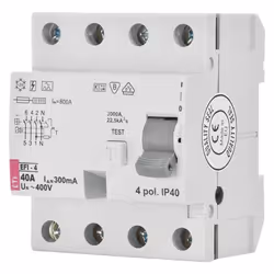 Disjoncteur différentiel ETI EFI-P4, 4 pôles, 25A, 0,5A, type A, à action instantanée • Unités de coupure : 4 • Capacité assi ...