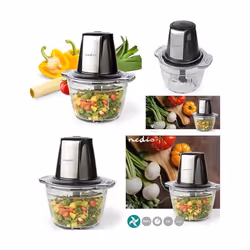 Mini Hachoir Noir Chromé 1L Bol verre 500W 2 Lames en Inox avec Couvercle de sécurité Noire lame en acier inoxydable.
