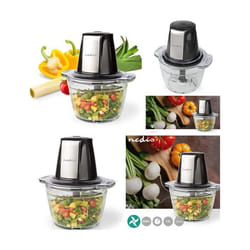 Mini Hachoir Noir Chromé 1L Bol verre 500W 2 Lames en Inox avec Couvercle de sécurité Noire lame en acier inoxydable.