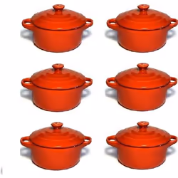 Lot de 6 mini cocottes rouges double poignée avec couvercle Hobby Cook