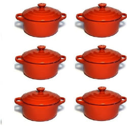Lot de 6 mini cocottes rouges double poignée avec couvercle Hobby Cook