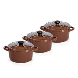 Lot de 3 Minis cocottes double poignées avec couvercle - Marron