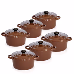 Lot de 6 Minis cocottes double poignées avec couvercle - Marron