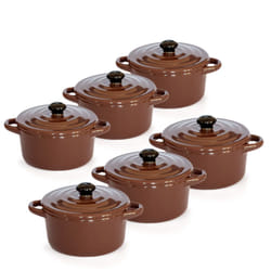 Lot de 6 Minis cocottes double poignées avec couvercle - Marron