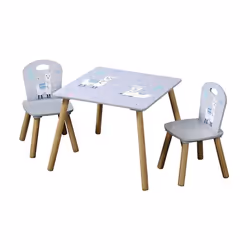 Table + 2 chaises pour enfant Alpaca - Bleu/Marron - 55 x 55 cm