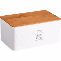 Boîte à pain en fer avec couvercle en bambou qui peut être utilisée comme planche à découper. Bambou certifié FSC. L 28 x P 1 ...