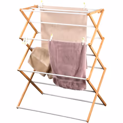 Drying rack en bambou pliable - meuble écologique et gain de place Matériau écologique : Le cadre du séchoir est en bambou, g ...