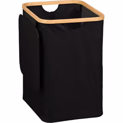 Panier à linge noir avec poignée, sur structure en bambou - compartiment en polyester, noir Panier à linge avec structure en ...
