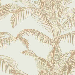 Papier peint Pandore Feuilles de Palmier - RASCH - Blanc/Or - 1005m x 53cm - Motif Floral et végétal
