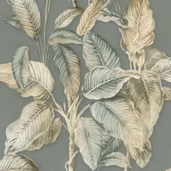 Papier peint feuille de palmier Boho Bleu craie / Vert Rasch 571462