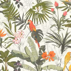 Papier peint intissé 689907 papier peint Botanical jungle 53 x 1005 cm Rasch Selection orange vert blanc rouge