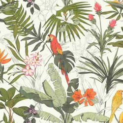 Papier peint intissé 689907 papier peint Botanical jungle 53 x 1005 cm Rasch Selection orange vert blanc rouge