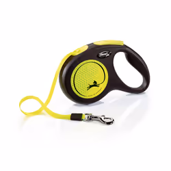Flexi New Neon M Sangle 5 m, Chien, Laisse avec enrouleur, Jaune, Noir, Ruban, 25 kg, Monochromatique