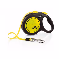Laisse sangle de 5 m Pour des chiens jusqu'à 50 kg Sangle résistante couleur fluo Cotés latérals réfléchissants Extensible av ...