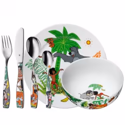 WMF Set enfant, lot de 6 pièces Livre de la jungle, Couverts pour enfants en bas âge, Acier inoxydable, Blanc, Porcelaine, Ac ...