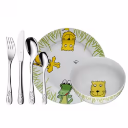 WMF Set enfant, lot de 6 pièces Safari, Couverts pour enfants en bas âge, Vert, Acier inoxydable, Blanc, Porcelaine, Acier in ...