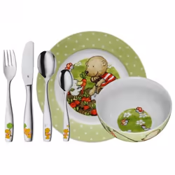 WMF Set enfant, lot de 6 pièces Pitzelpatz, Couverts pour enfants en bas âge, Vert, Multicolore, Acier inoxydable, Blanc, Por ...