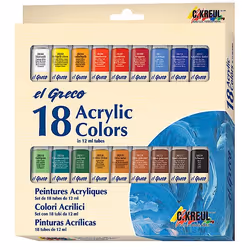 KREUL 28251, Noir, Bleu, Marron, Vert, Rouge, Blanc, Jaune, Peinture acrylique, Liquide, 12 ml, 18 pièce(s)