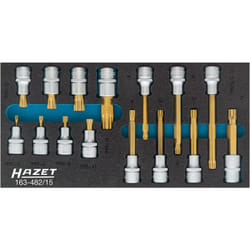 Hazet - Jeu de douilles mâles ∙ xzn 163-482/15 ∙ Carré creux 1/2 pouce (12,5 mm) ∙ Profil denture multiple intérieur xzn ∙ 15 pièces ∙ M5 – M12