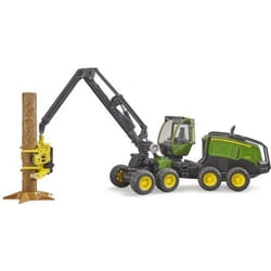 BRUDER ABATTEUSE TRONCONNEUSE JOHN DEERE 1270G AVEC TRONC DE BOIS ET SUPPORT