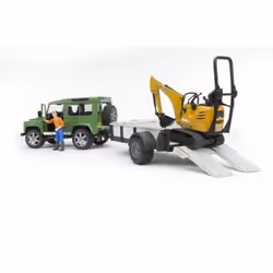 BRUDER Land Rover Defender Avec Une Remorque, Mini Pelle Jcb Et Personnage