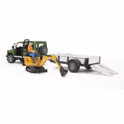 BRUDER Land Rover Defender Avec Une Remorque, Mini Pelle Jcb Et Personnage