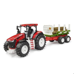 Tracteur avec remorque forestière - BRUDER - ROADMAX - Rouge - 3 troncs darbre - 68x17.8x20 cm