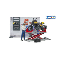 BRUDER Coffret Figurine Mécanicien Bworld Avec Moto Scrambler Ducati Et Accessoires
