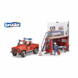 BRUDER Station Pompier Avec Land Rover Defender, Personnage Et Accessoires, 110 g
