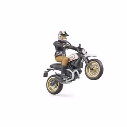 BRUDER Moto Ducati Desert Sled noire et blanche, avec motard