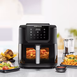 Rommelsbacher FRH 1700 friteuse Unique 8 L Autonome 1700 W Friteuse d’air chaud Noir, Acier inoxydable