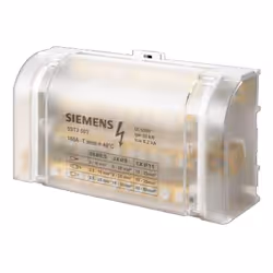 Bloc distributeur Siemens à 4 pôles 160A 500V, entrée : 1x 10-35mm2 sortie : 3x 6-25+8x 2,5-16mm2, pour montage sur rail DIN.