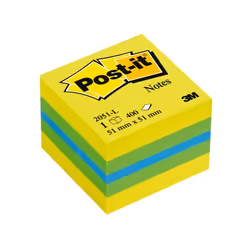 3M 2051L Post-it Carré Bleu, Vert, Turquoise, Jaune 400 feuilles Auto-adhésif