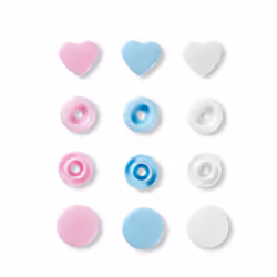 Prym 393030, Bouton pression à rivet, Plastique, Polyoxyméthyléne (POM), Vert, Bleu clair, Rose, Mat, Cœur (forme), 1,24 cm