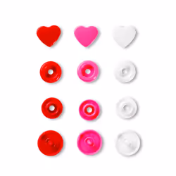 Prym 393031, Bouton pression à rivet, Plastique, Polyoxyméthyléne (POM), Rose, Rouge, Blanc, Mat, Rond, 1,24 cm