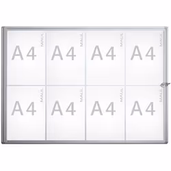 Vitrine d'affichage, profondeur extérieure 27 mm, hauteur extérieure 655 mm, 8 x A4. Produit livré = monté. Pour format = A4. ...