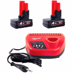 Description générale Le pack M12 NRG-402 de chez Milwaukee se compose de deux batteries Red Lithium de 4,0 Ah et d'un chargeu ...