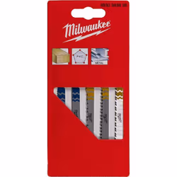 Découvrez notre lot de 5 lames pour scie sauteuse emmanchement T, parfait pour la coupe précise du bois, du métal et du P.V.C ...