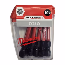 Milwaukee 4932430882 Embouts TX25 50mm – Boite de 10 Description : CD Shockwave IR TX 25 x 50 mm - 10 pièces Longueur totale ...