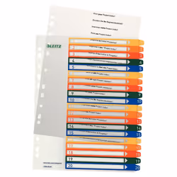 Leitz 12960000, Onglet avec index numérique, Polypropylène (PP), Multicolore, Paysage, A4, 270 g